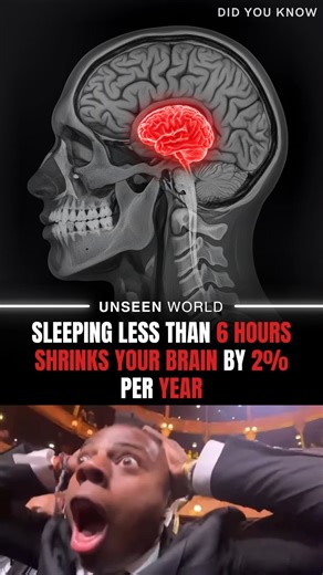 Unseen World on Instagram: "Do you know that chronic sleep deprivation could literally shrink your brain? 😮 When you consistently sleep less than 6 hours, your brain literally starts consuming itself. The microglia — your brain’s cleanup crew — go into overdrive, destroying not only waste but also healthy brain cells. Over time, this accelerates brain shrinkage and aging at an alarming rate. Studies show that chronic short sleep can cause your brain to lose volume equivalent to two extra years 