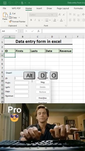 Data entry using shortcut in excel