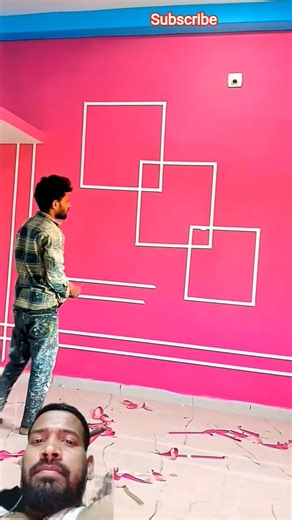masking tape wall designing idea pink white combination#shortvideo #trending #art #painting #viral