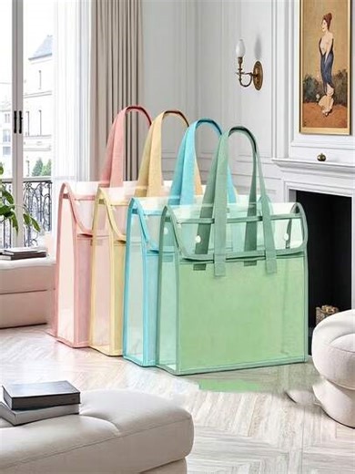 Multifunctional Large Capacity Portable Transparent Durable PVC Student Backpack/Exam Storage Bag - Foldable Double-Layer Design With A4 File Pocket, Pen Pouch And Multiple Compartments. Suitable For School, University And Office Desk Storage; Expandable Self-Adhesive File Folder. Lightweight And Durable, Suitable For Office, Study And Travel (Green/Pink/Blue). Desktop File Storage Bag, Storage Bag, Back To School Essential, Storage Pouch, Photo Card Clip, Organizer Storage Box, Storage Cabinet.