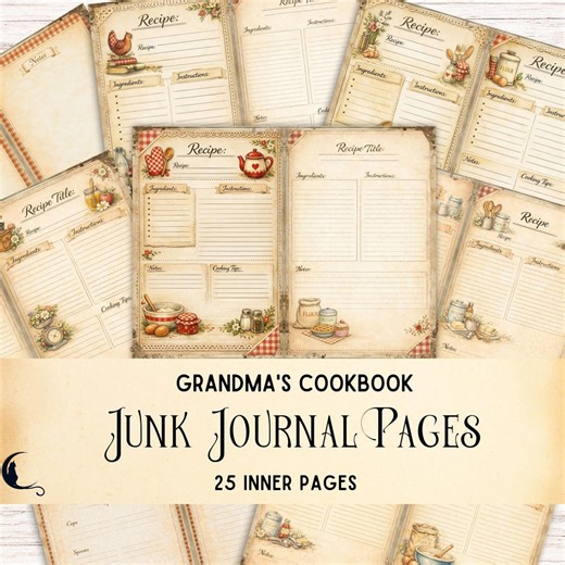 Grandma’s Cookbook Junk Journal Pages, Printable Vintage Kitchen Ephemera, Rustic Recipe Digital Scrapbook Paper - Etsy
