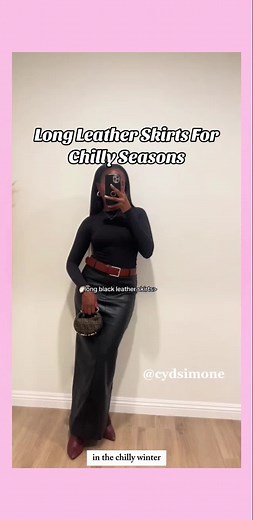 Leather skirts are ideal for chilly seasons as they provide a stylish and sophisticated look while offering warmth. Their longer length adds an extra layer of insulation, making them a practical yet fashionable choice. The timeless appeal of leather skirts effortlessly complements the cool weather, adding a touch of class to any winter wardrobe. #fyp #styleinspo #fashiontrends