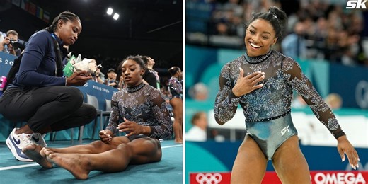 "Simone Biles competing on one leg at the moment": "She’s so unserious"-Fans react as gymnast stuns despite apparent injury at Paris Olympics