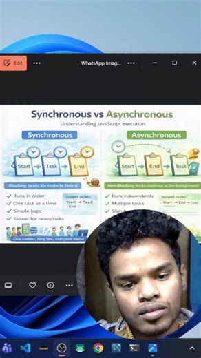 Subhodeep | Code on Instagram: "Synchronous vs Asynchronous ⚡🔄 One runs step-by-step, the other doesn’t wait 🚀 Understanding this is key to mastering modern JavaScript ✨ Hashtags: #JavaScript #AsyncVsSync #ProgrammingBasics #LearnToCode #WebDevelopment Keywords: [synchronous vs asynchronous, async vs sync explained, javascript async programming, blocking vs non blocking code, event loop basics, programming fundamentals, beginner javascript, coding concepts, web development basics, learn javasc
