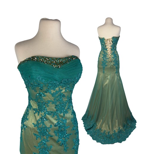 Vintage Emerald Green Mermaid Prom Dress With Lace Applique Corset Back - Etsy