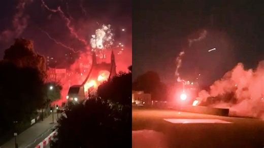 Shocking footage of Hammersmith Bridge flares that set fire to school