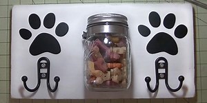 DIY Dog Station Holds Leash and Mason Jar Treats