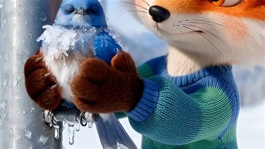 Hunnie雪山滑雪，顺手救了冻僵的小鸟和骨折的小兔