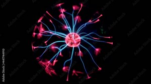 High-voltage arc at coil of Tesla. Plasma lamp. Abstract concept of electric power