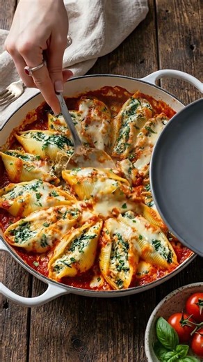 Creamy Spinach and Ricotta Stuffed Shells #recipe #food #easyrecipes
