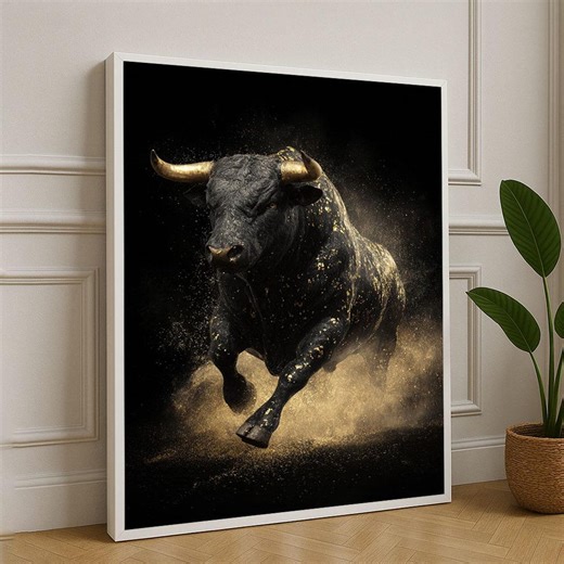 Golden Bull Canvas Dynamic Black Gold Art - Etsy
