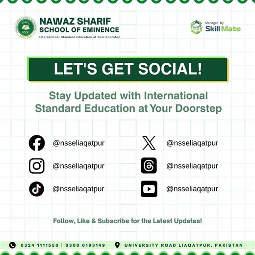 Connect with Nawaz Sharif School of Eminence Liaquatpur 🌟👑
