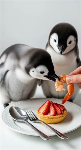 Baby penguins eating shrimp Amazing tiny eaters #shorts #cute #wildlife