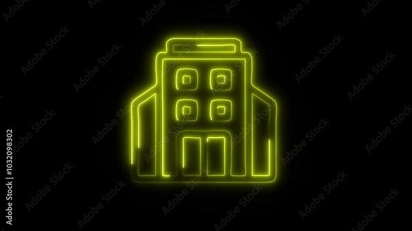 Glowing Office Building Icon in HD Video Neon Animation – Business and Architecture Symbol on Black Background