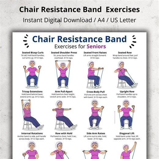 Chair Resistance Band Exercises for Seniors | Seated Band Workout for Older Adults | Gentle Seated Band Exercises | Fitness Exercise Chart - Etsy Australia