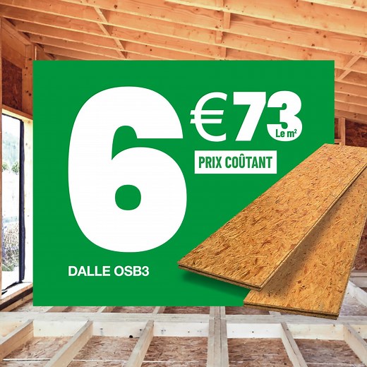 On a une offre particulièrement robuste à vous proposer : la dalle OSB à 6,73€ le m2 ! RDV dès maintenant en magasin ou sur 👉 Bricomarché : bricolage, aménagement jardin, outils, maison Offre valable jusqu’au 7 décembre. Quantités limitées. Modalités et magasins participants sur Bricomarche.com | Bricomarché