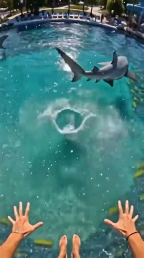 Waterslide into pool full of giant fish #funny #memes