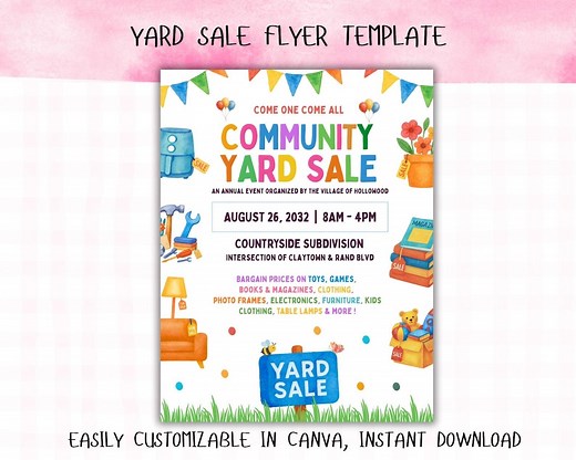 Yard Sale Printable | Customizable Yard Sale Flyer Template | DIY Yard Sale Fundraiser Printable | Canva Yard Sale Flyer | Instant Download - Etsy