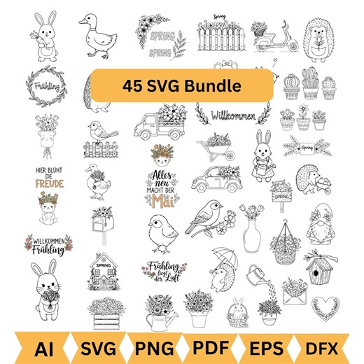 Spring Svg Bundle | Easter Bunny Svg & Fruhling Designs | Floral Svg Files | Cricut Spring Plotterdatei for Silhouette and Laser - Etsy