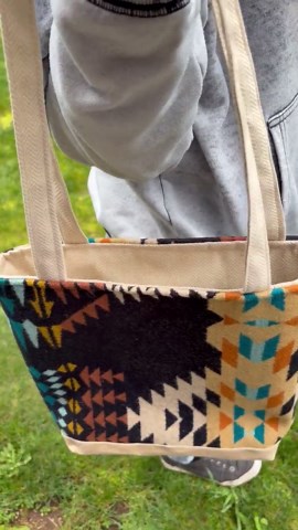 PNW Wool and Waxed Canvas Tote Bag Made With Pendleton Fabric Rancho Arroyo Southwest Pattern Teal Orange Portland OR Fabric - Etsy