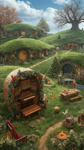 Festive Pipe Organ Ambience in Holiday Hillside Village