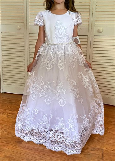 USA Made · plus Size White First Communion Lace Dress With 3D Flower and Pearl - Penelope Dress - Etsy