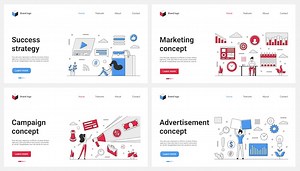 Premium Vector | Success of digital marketing strategy video advertising campaign set and tiny people