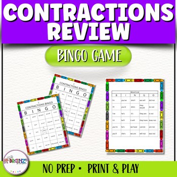 Contractions Bingo Game | Grammar Bingo for Grade 1–2 | Literacy Center Activity