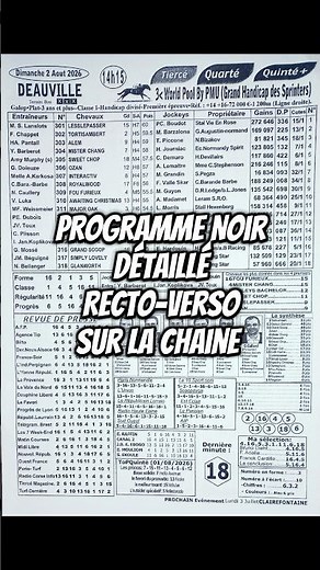 Programme quinte noir Quinté Quarté Tiercé du jour 2 aout 2026 Deauville #quinté #pmu