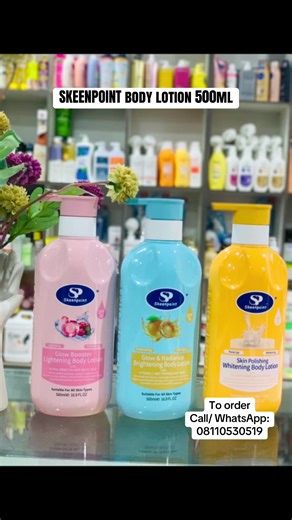 💟Skeenpoint Body Lotion are fast-absorbing, non-greasy lotion designed to brighten, whiten,lighten exfoliate, and deeply moisturize skin. It uses key ingredients like Vitamin C, Niacinamide, Alpha Arbutin, and Kojic Acid to reduce hyperpigmentation and even out skin tone. It also includes SPF 30 for sun protection. 🏷️PRICE: 11,500 each 💟To order, 1.)Kindly send a WhatsApp message to our WhatsApp line below and be patient for response : Call/WhatsApp: 0811 053 0519 Please note: The website is 