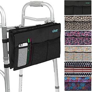 Vive Walker Bag - Accessories Wheelchair Basket Pouch (Water Resistant) - Seniors Caddy Accessory Attachment for Folding, Rolling Walkers - Carry Storage Carrier Tote - Lightweight, Universal Size(Black)