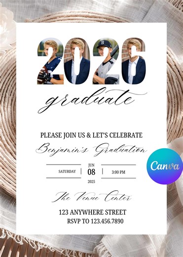 2026 Boy Graduation Invitation, Class of 2026 Invite, Modern Graduation Announcement, Open House Grad Party, Editable and Printable - Etsy