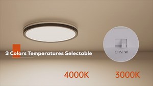 Matane 12 Inch LED Flush Mount Ceiling Light Fixture with Night Light, 24W 2400LM 3000K/4000K/5000K Selectable, Dimmable Ceiling Lights for Bedroom, Dining Room, Kitchen, Round Black