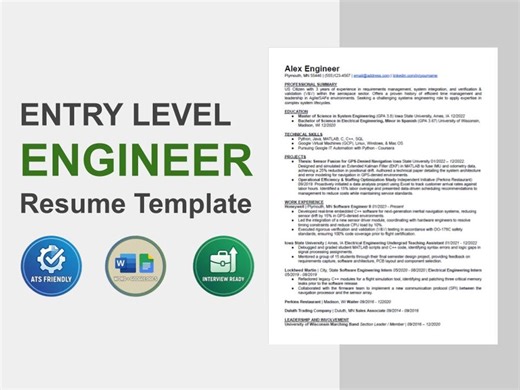 Entry Level Engineer Resume Template | ATS Optimized (word, PDF Guide) - Etsy Australia