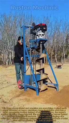 Giant Drill Digs a Hole in Seconds Fast Earth Auger Drilling: Installing Solar Piles Fast
