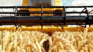 Harvesting wheat in field modern machinery and agricultural technology transforming crop efficiency