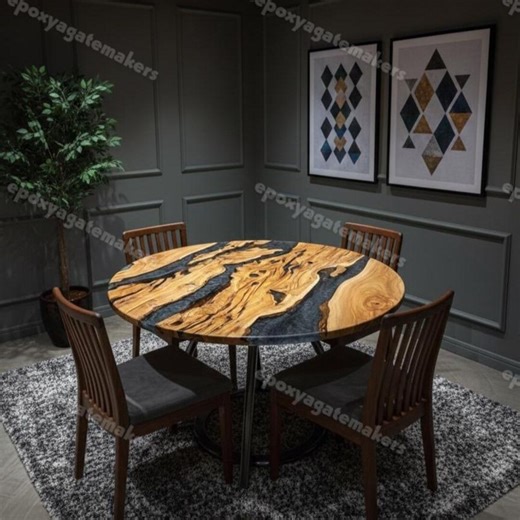 Handcrafted Olive Wood River Dining Table Top – Dark Gray Metallic Epoxy - Etsy