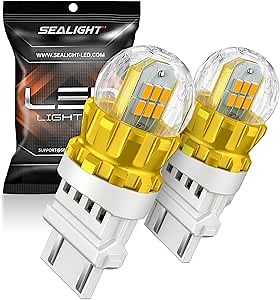 SEALIGHT 3156 3157 LED Bulb Amber Yellow with External Resistor,3056 3057 4057 4157 Super Bright T25 Bulbs 3020SMD with HD Projector for Front Rear LED Turn Signal Blinker Marker Parking Lights,2PCS