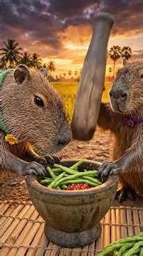 Capybara Cooking Spicy Som Tum 🐾🌶️ | Animal Chef ASMR | AI Generated Viral Video