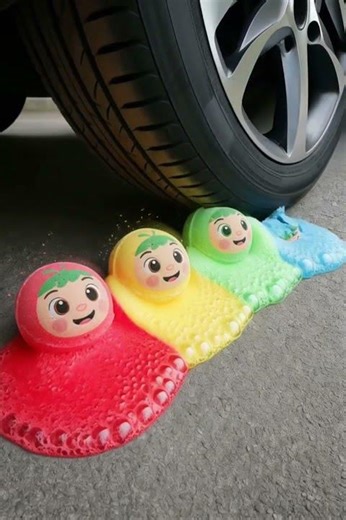 Car vs 4 Cocomelon Bath Bombs | Colorful Foam Explosion ASMR