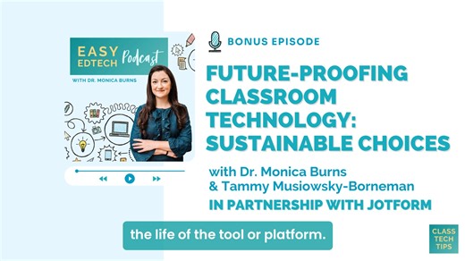 📘 Curious how to make your classroom technology easier and more sustainable? 🎙️ In this episode, I’m joined by fellow ASCD ISTE author Tammy Musiowsky-Borneman for a conversation on future-proofing your classroom tech. 🔧 Tammy shares practical steps for streamlining tools and keeping things simple throughout the school year. 💡 You’ll hear strategies to reduce stress, increase reliability, and make tech work better for you and your students. ✨ I'm excited to partner with Jotform for this new 