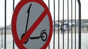 Scooter prohibited. Warning signs. Prohibition sign
