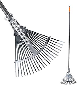 CLEANHOME Metal Leaf Rakes for Lawns,Gardening Tools with 22 Metal Tines,Yard Rakes for Leaves with Ergonomics Adjustable Handle