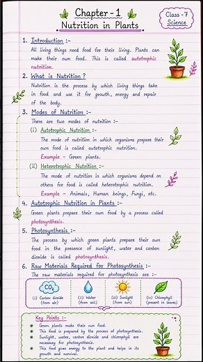 class 7th science chapter - Nutrition in plants simple and easy notes 📝📑.#study #viralvideo #viral