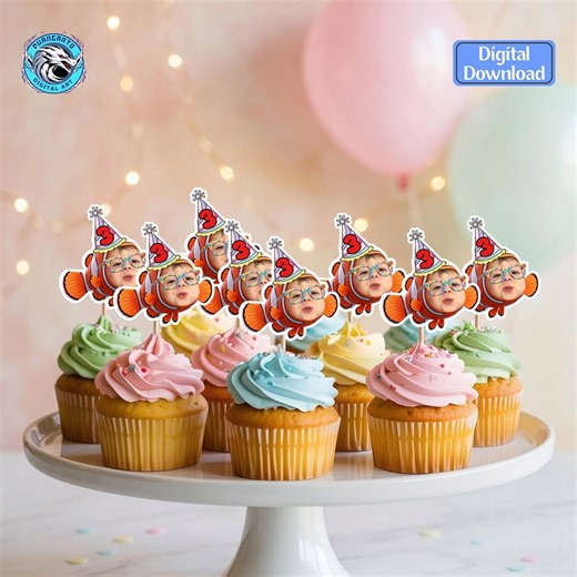 Custom Face Finding Nemo Cupcake Topper, Printable Ocean Theme Photo Cake Decor, Digital Download - Etsy