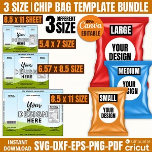 Chip Bag Template Bundle: 3 Size Editable Party Favor (digital Download) - Etsy