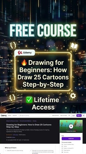 Free Udemy Course ✨ Drawing for Beginners How to Draw 25 Cartoons Step by Step #udemy #freecourses