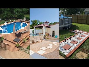 Rock around above ground pool landscape design | Concrete & Landscaping around the Pool | Home decor
