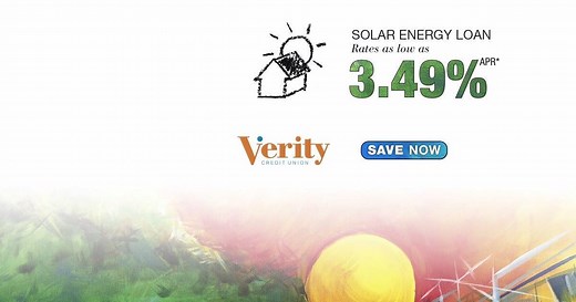 Invest in renewable energy for a sustainable future with solar loans. If you are interested in getting solar panels for your home, we offer loans from 3.49% APR* and terms up to 20 years. https://bit.ly/2VESRGR | Verity Credit Union | Facebook