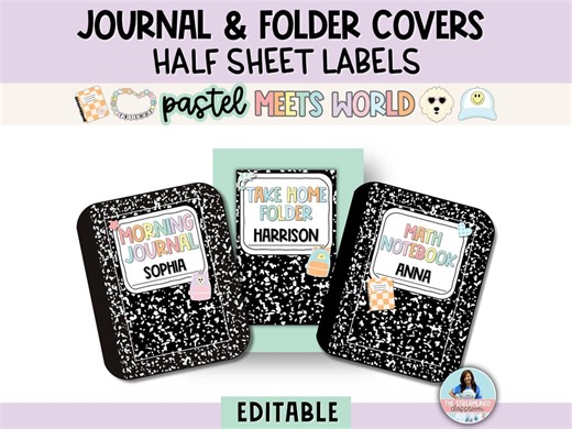 Half Sheet Label Subject Covers for Journals or Folders - Editable Composition Notebook Themed Templates - Student and Classroom Organizing - Etsy
